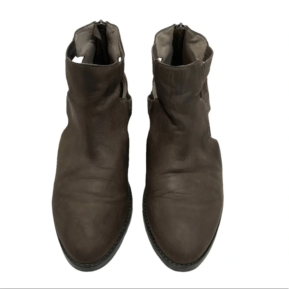 Eileen Fisher Vanda Tumbled Nubuck Leather Dark Gray Cut Out Booties